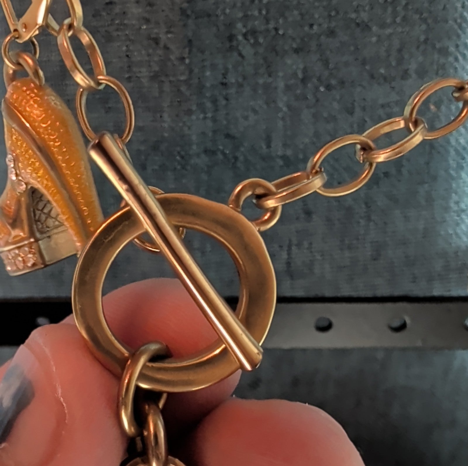 High Heel Shoe Pendant Necklace Gold Tone Rhinestone Y2K