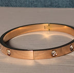 Hinged Bangle Copper Rose Gold Tone Rhinestone