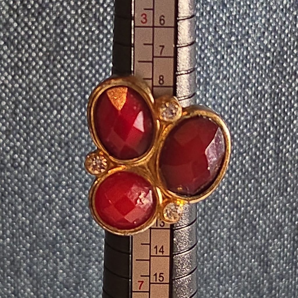 Red Gemstone Cluster Ring Gold Tone Statement Size 8.5
