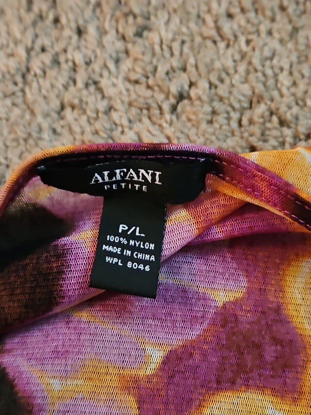 Alfani Petite Large P/L Boho Mesh Top Sheer Beaded V-Neck Floral Purple Blouse