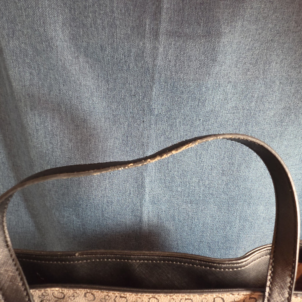 Guess Los Angeles Monogram Tote Bag Gray Black Shoulder Purse