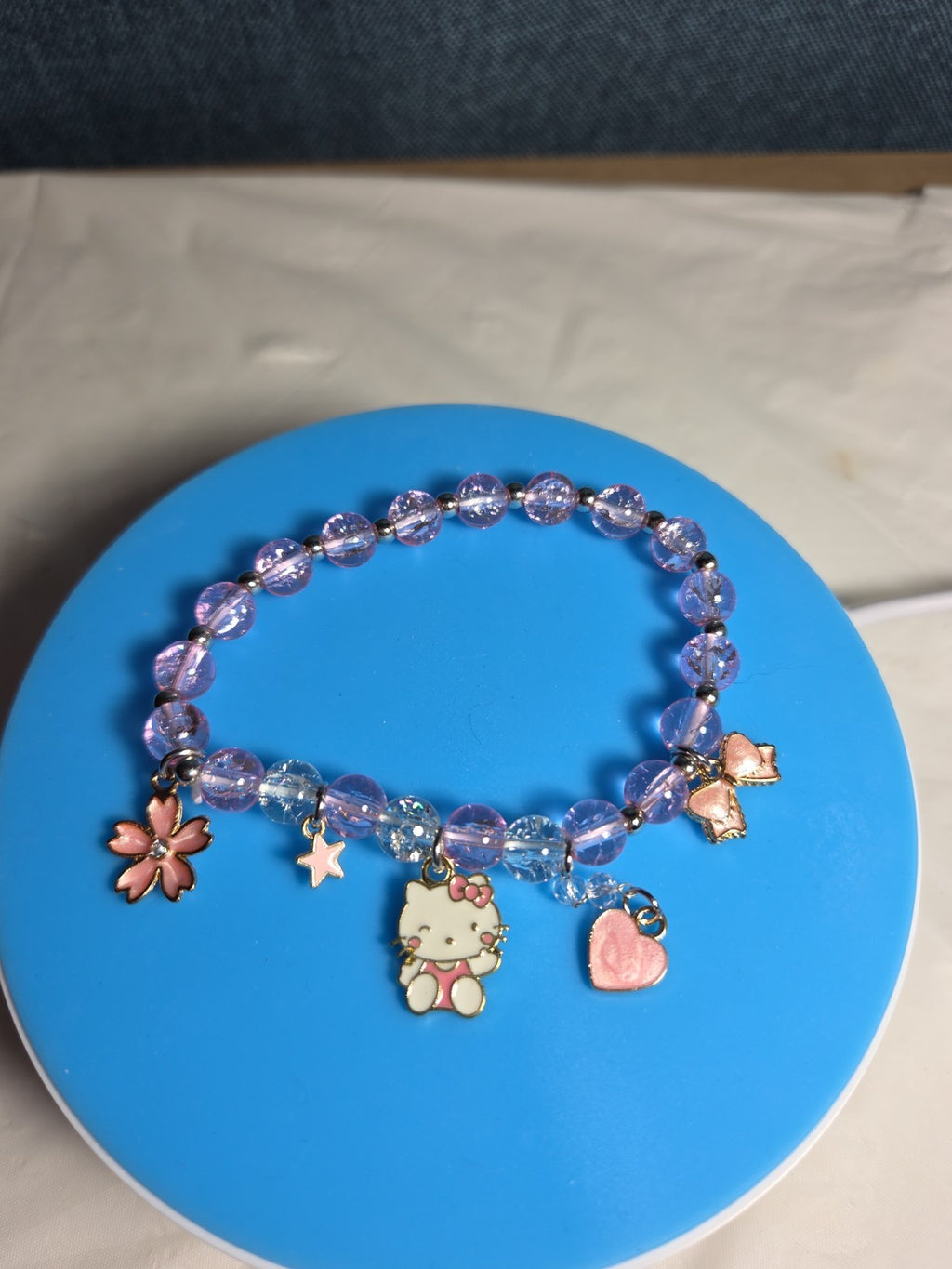 Kawaii Kitty Pink Beaded Stretch Charm Bracelet Y2K