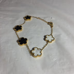 3PC Jewelry Set Black White Gold Tone Necklace Bracelet Earrings