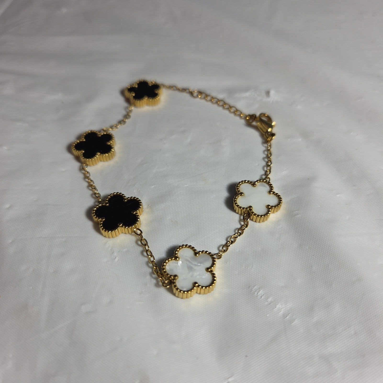 3PC Jewelry Set Black White Gold Tone Necklace Bracelet Earrings