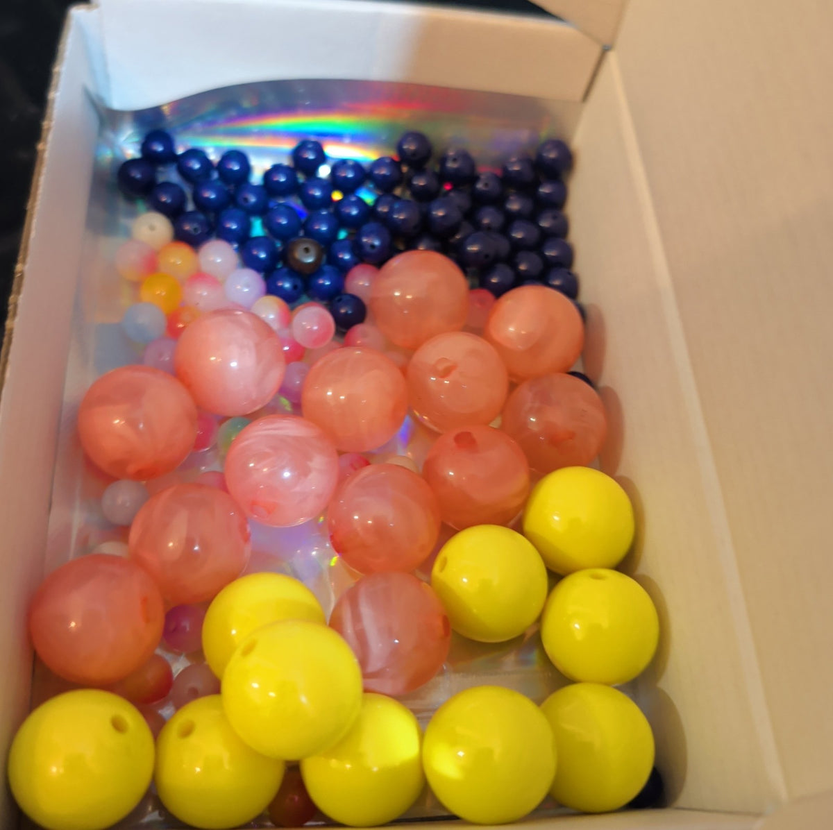 Mixed Pre-Drilled Round Plastic Beads 3oz Lot Pink Yellow Blue Craft