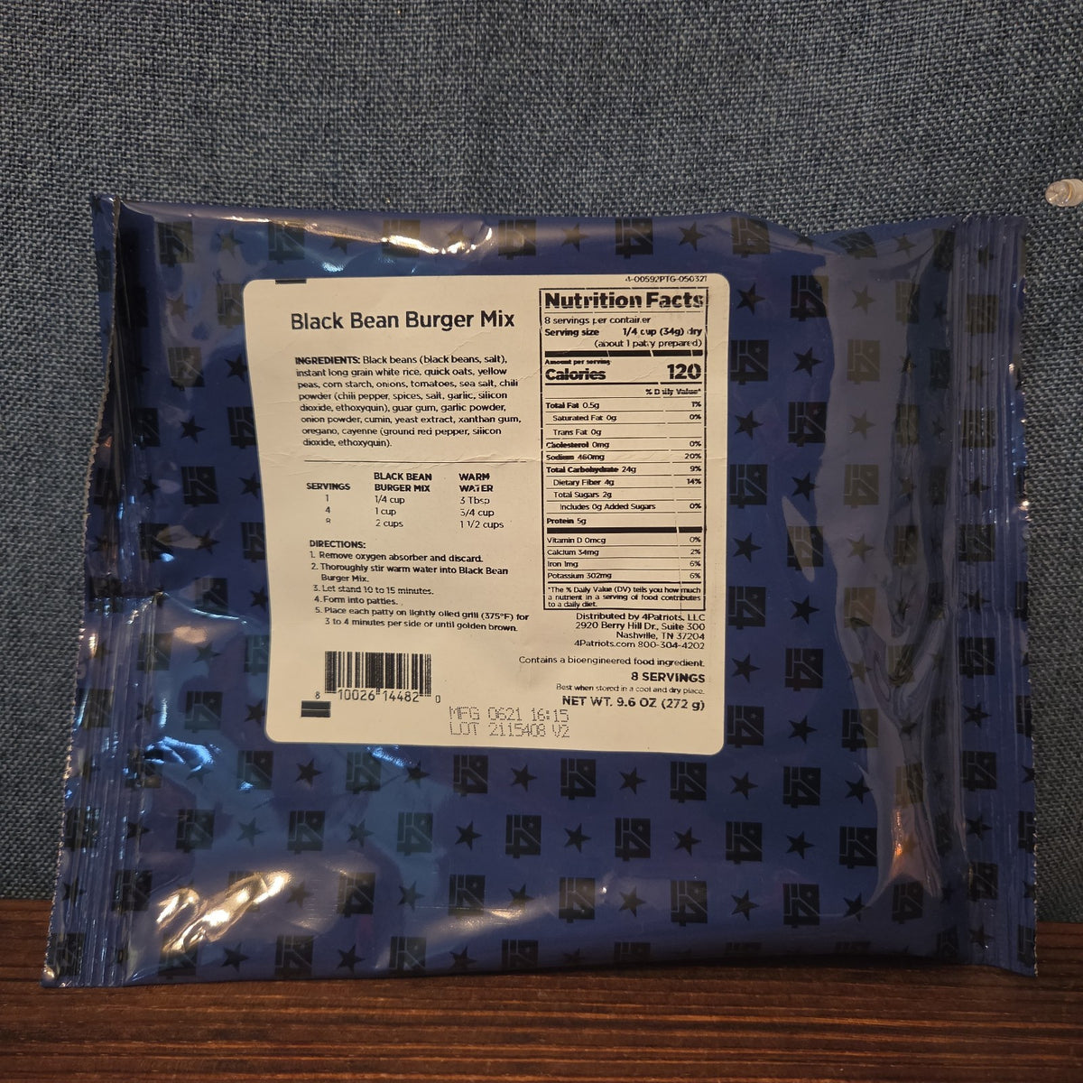 4Patriots Black Bean Burger Mix 8 Servings Survival Food