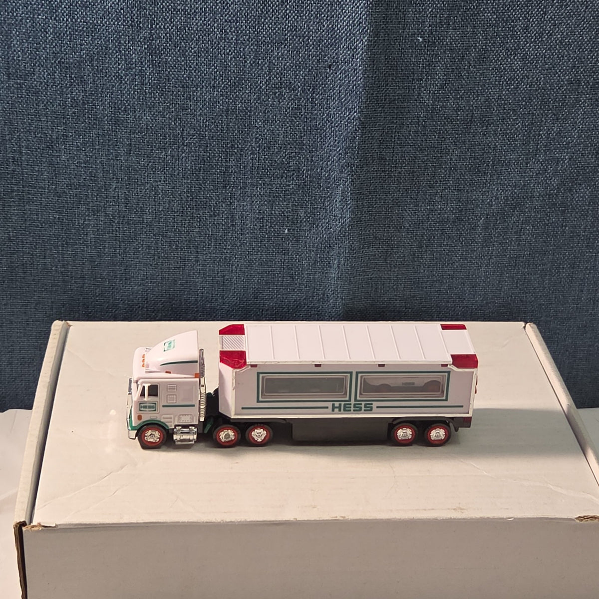 2021 Hess Mini Toy Truck Semi Hauler with Race Car White & Green Collectible