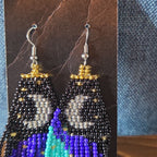 Boho Celestial Moon Seed Bead Fringe Dangle Earrings