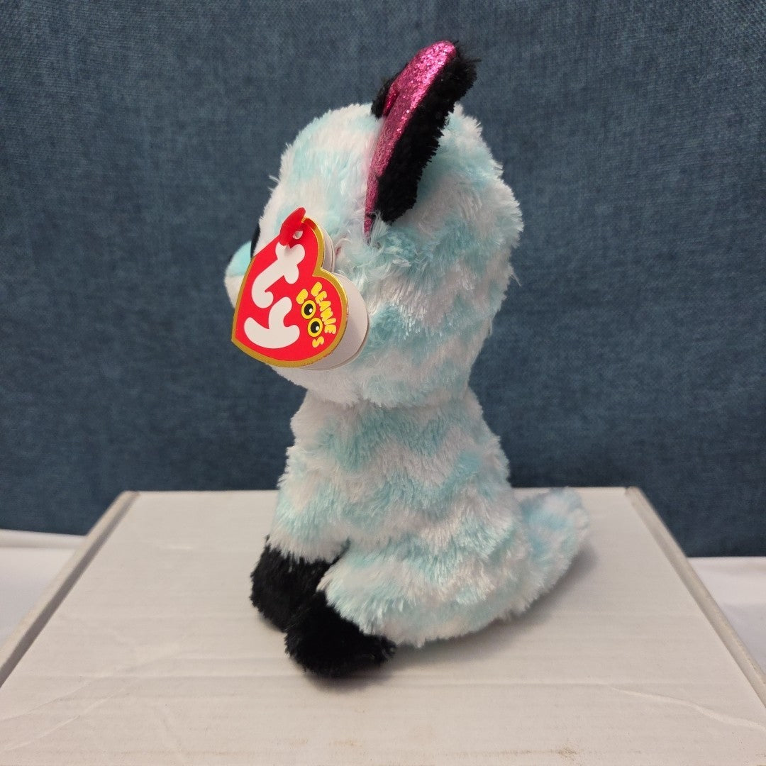 Ty Beanie Boos Atlas Aqua Chevron Fox 6" Plush Blue Glitter Eyes Retired MWMT