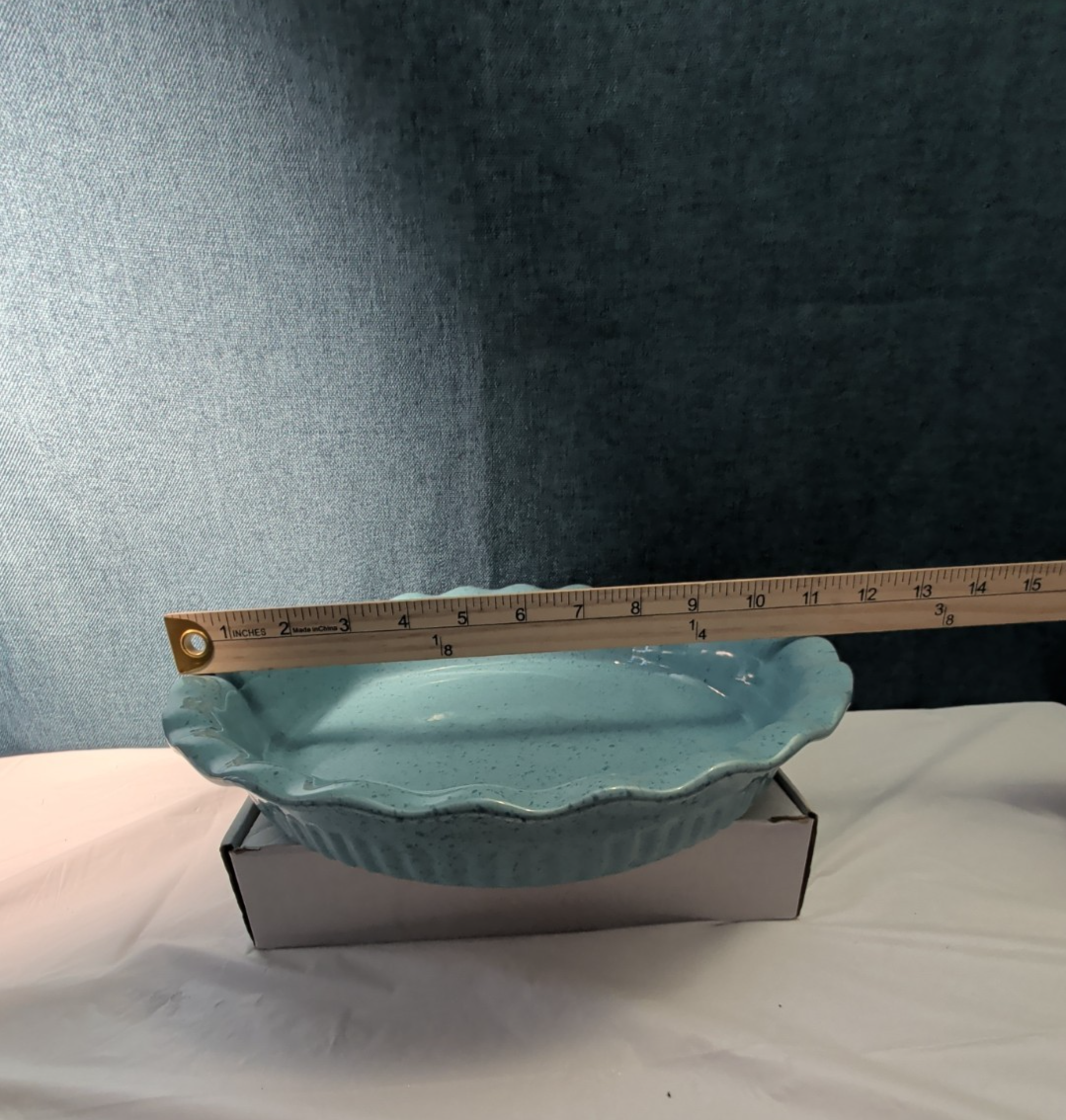 Paula Deen Pie Plate Robin's Egg Blue Speckled Stoneware 11.25" Ruffled Edge
