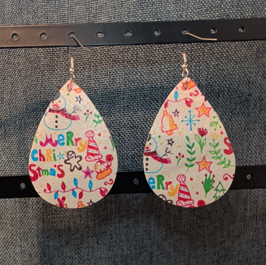 Faux Leather Teardrop Earrings Christmas Holiday Party Vibe NEW