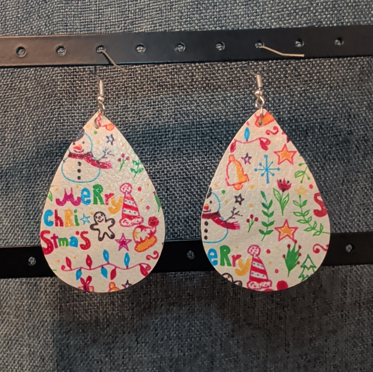 Faux Leather Teardrop Earrings Christmas Holiday Party Vibe NEW