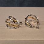 Triple Hoop Mixed Metal Gold Silver Tone Earrings Modern