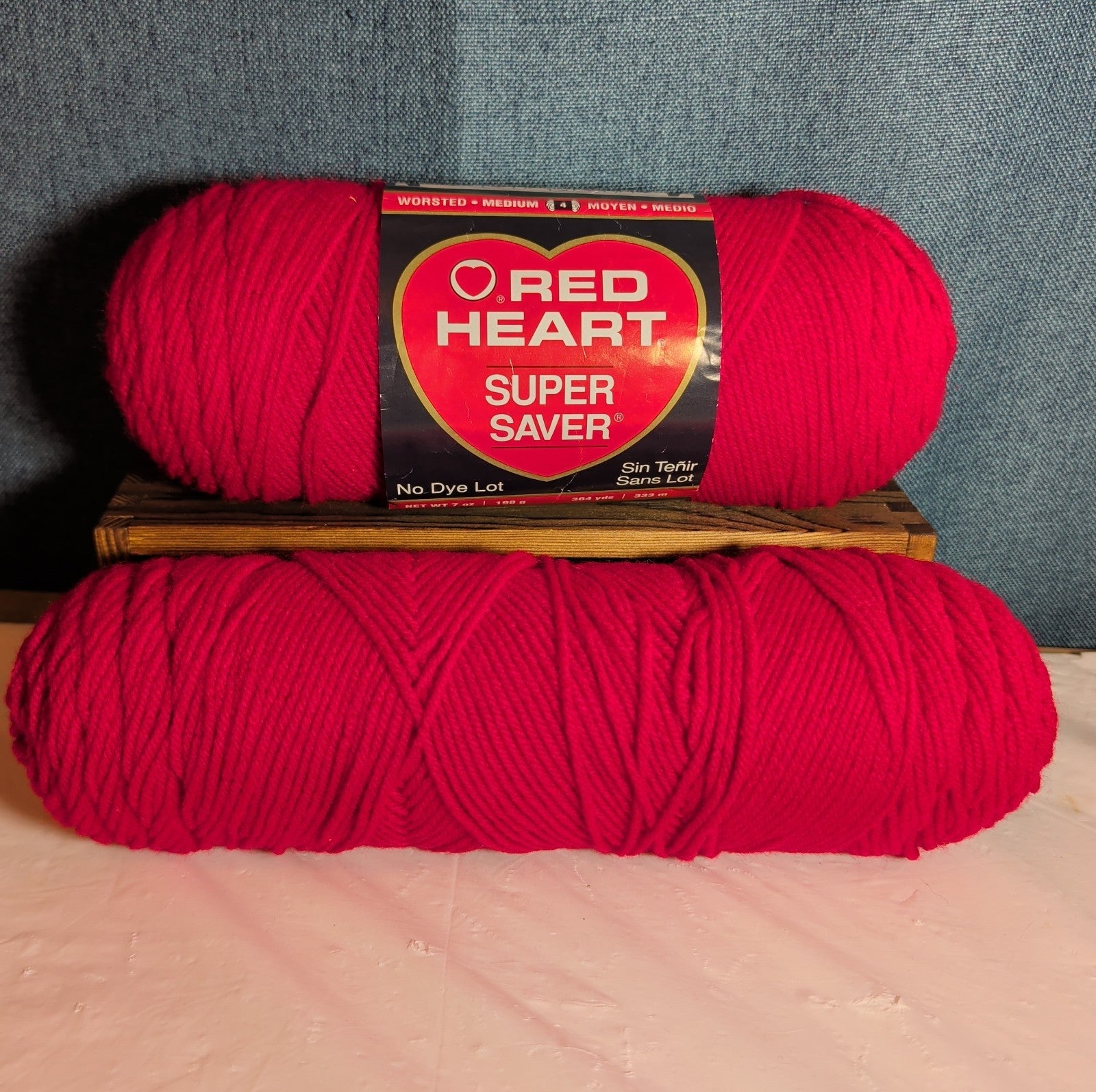 Red Heart Super Saver Cherry Red Yarn Lot 2 Skeins Worsted E300 New & Used