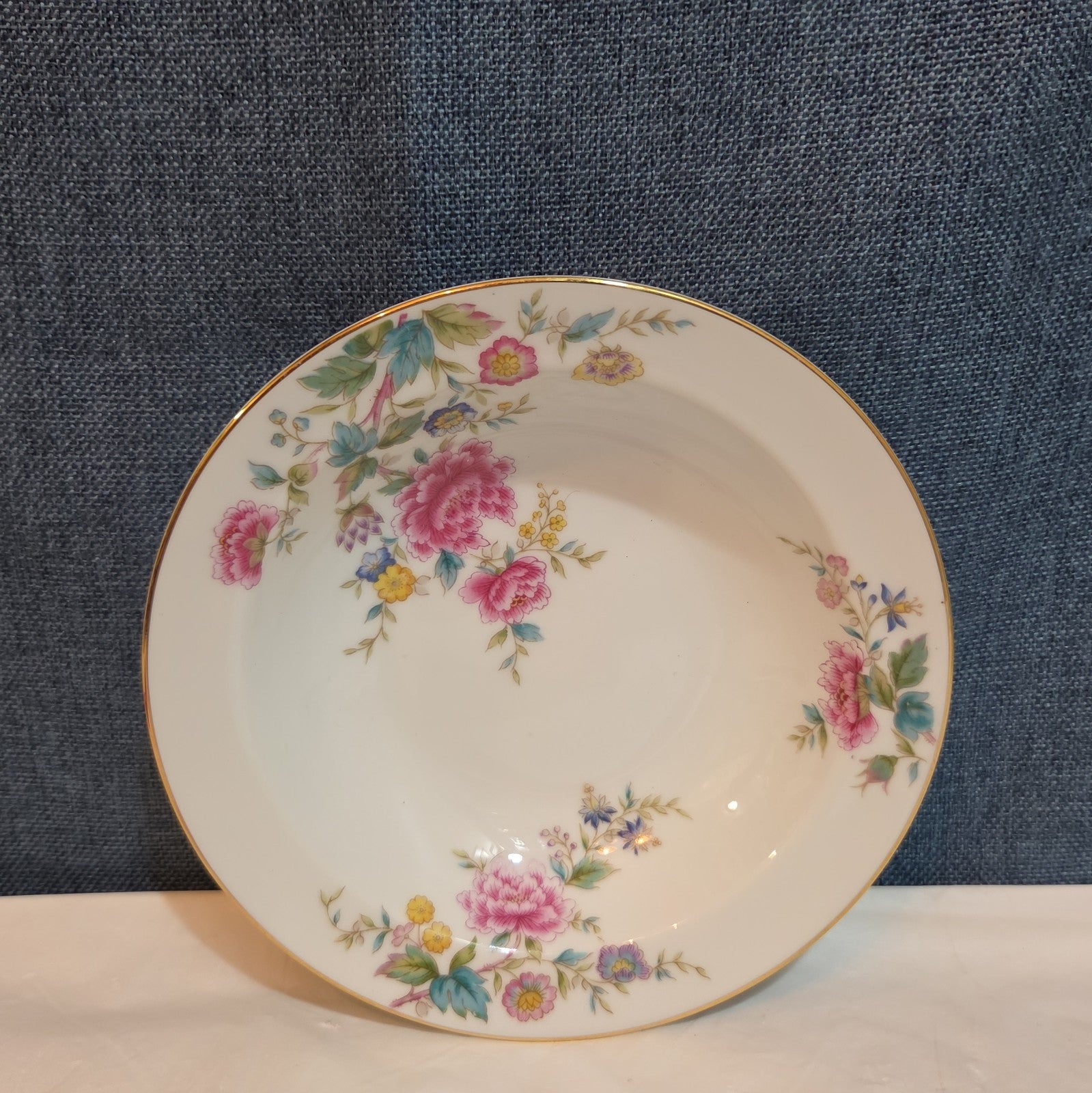 Noritake Peony 5053 China 7.5" Soup Bowl Floral Gold Rim Vintage