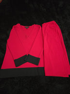 Spenser Jeremy Knit Skirt Set Large L Red Black Faux Wrap Sweater 2 Piece Vtg