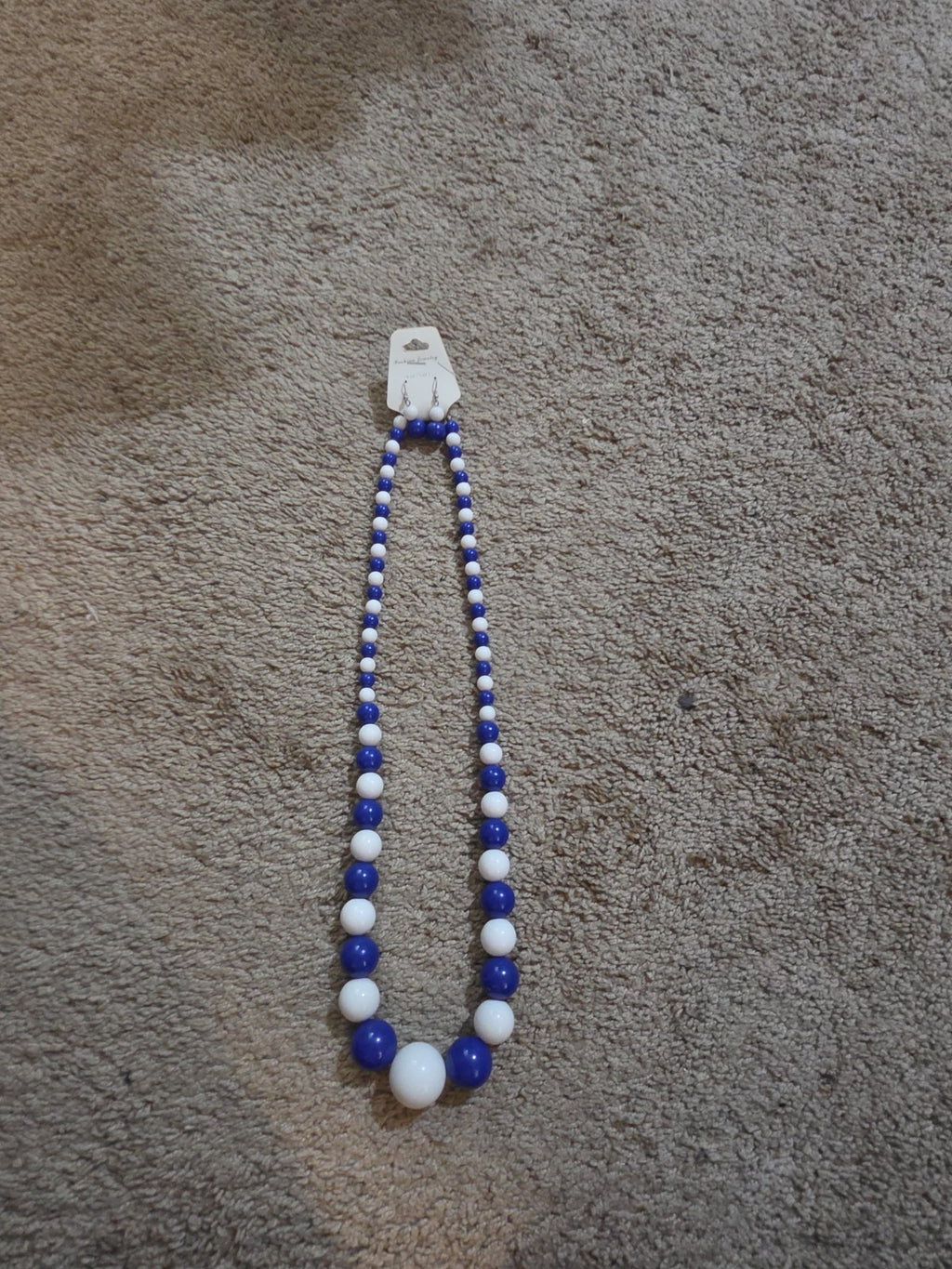 Chunky Bubblegum Bead Necklace Earring Set Blue White Retro