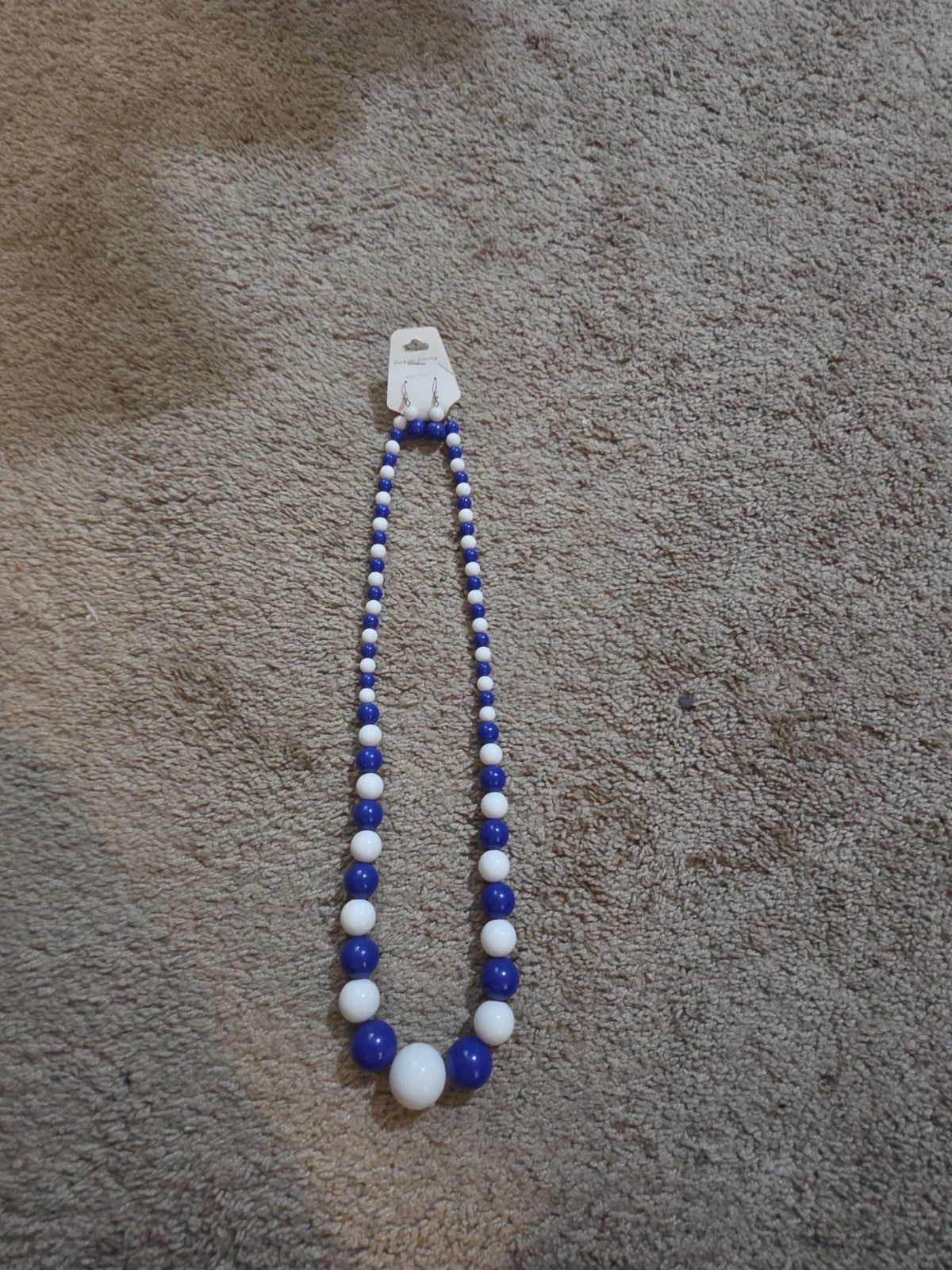 Chunky Bubblegum Bead Necklace Earring Set Blue White Retro