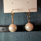 HS DP Fashion Pearl Drop Hoop Earrings 14K Gold Plated S925 Post Classic