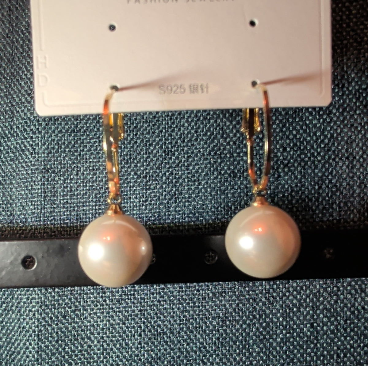 HS DP Fashion Pearl Drop Hoop Earrings 14K Gold Plated S925 Post Classic