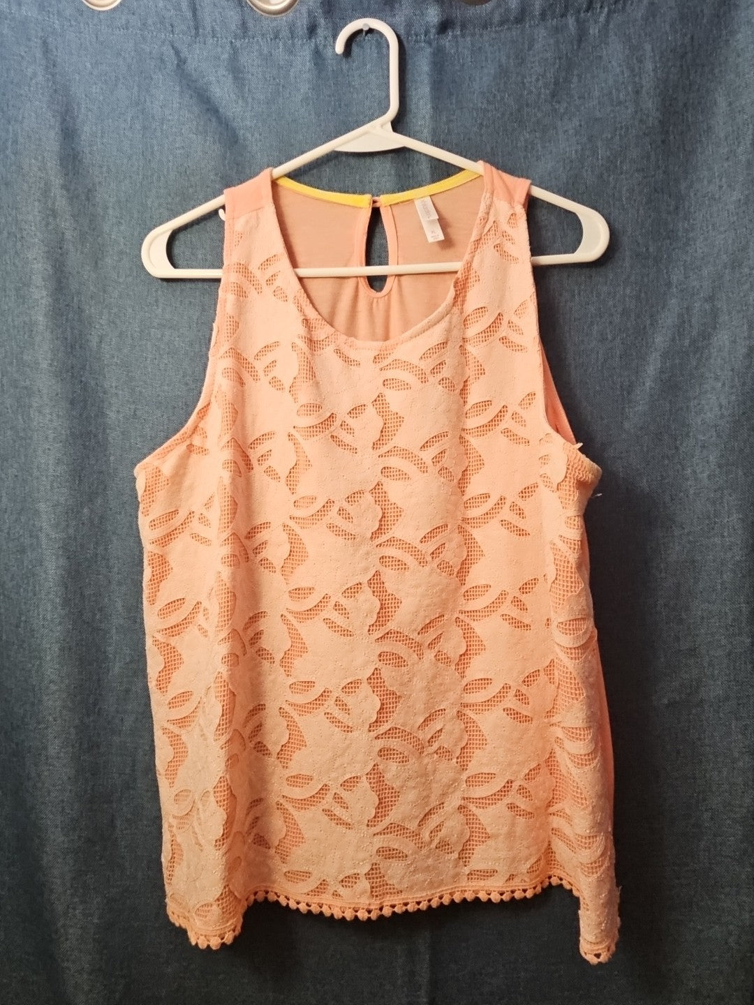 Xhilaration Peach Lace Overlay Tank Top with Pom-Pom Trim