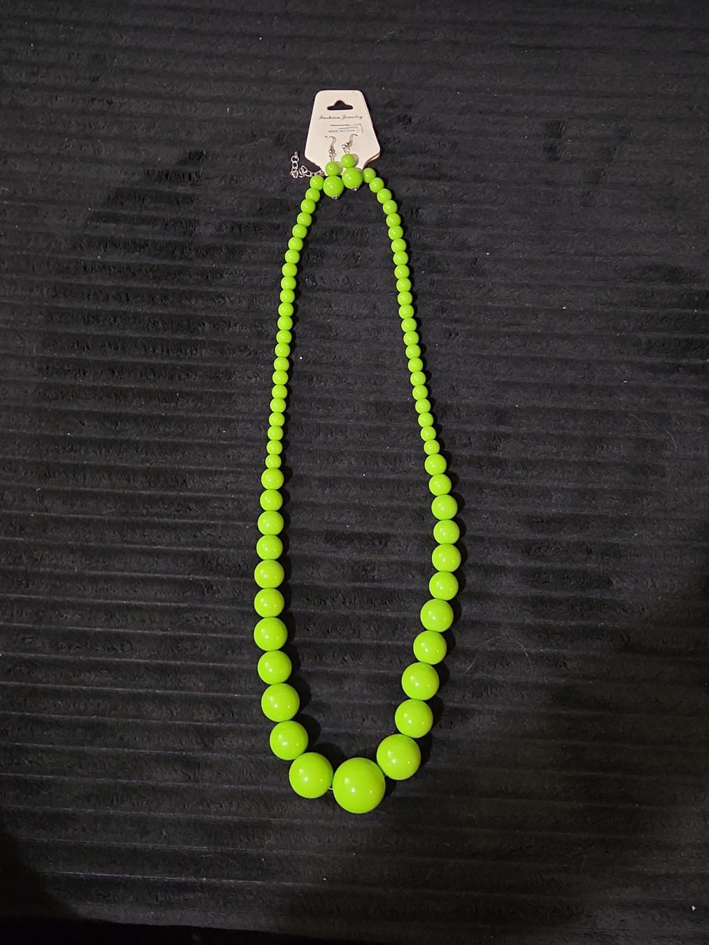 Chunky Bubblegum Bead Necklace Earring Set Green Retro New On Card
