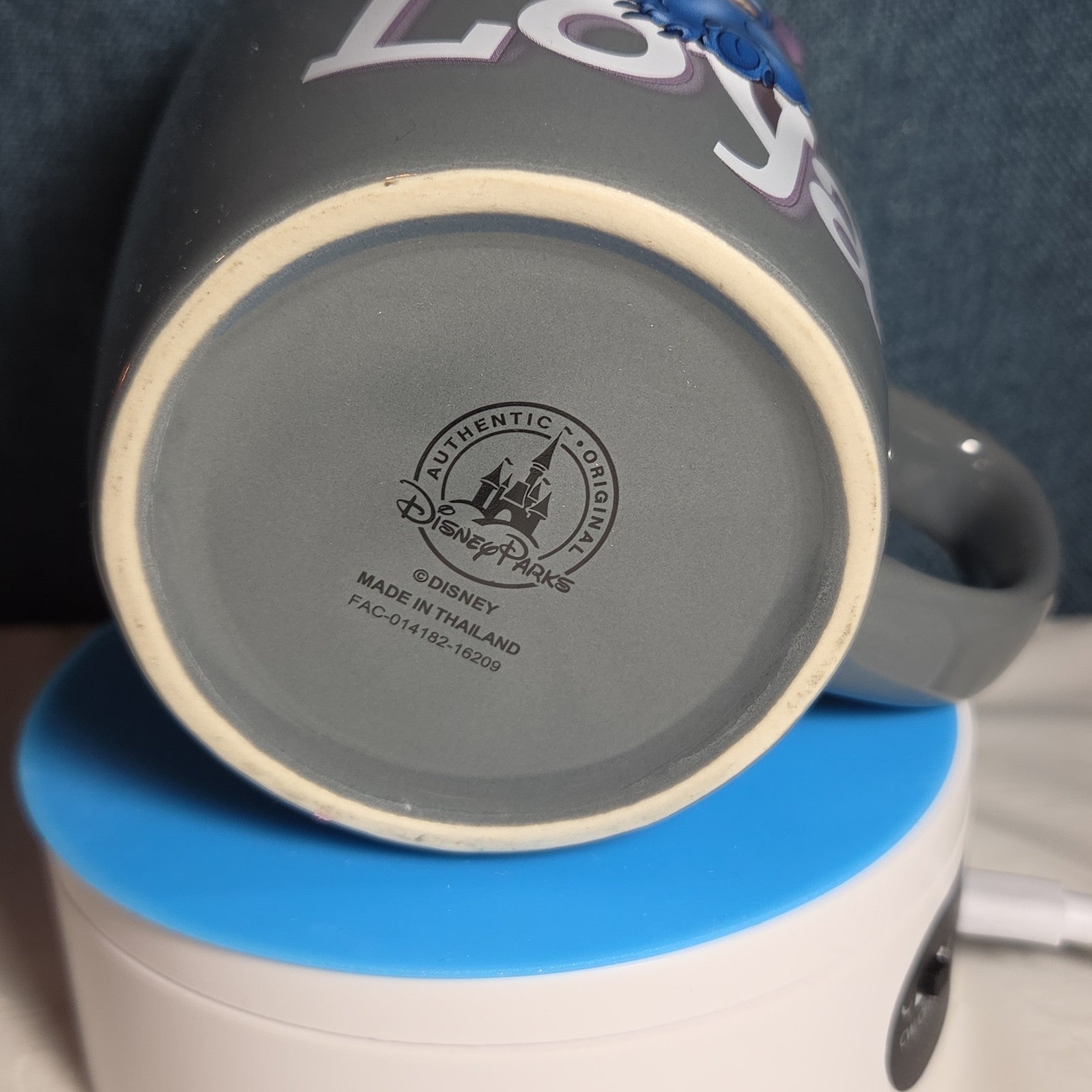 Disney Parks Stitch Loyal Brave Grey Ceramic Mug Pink Inside