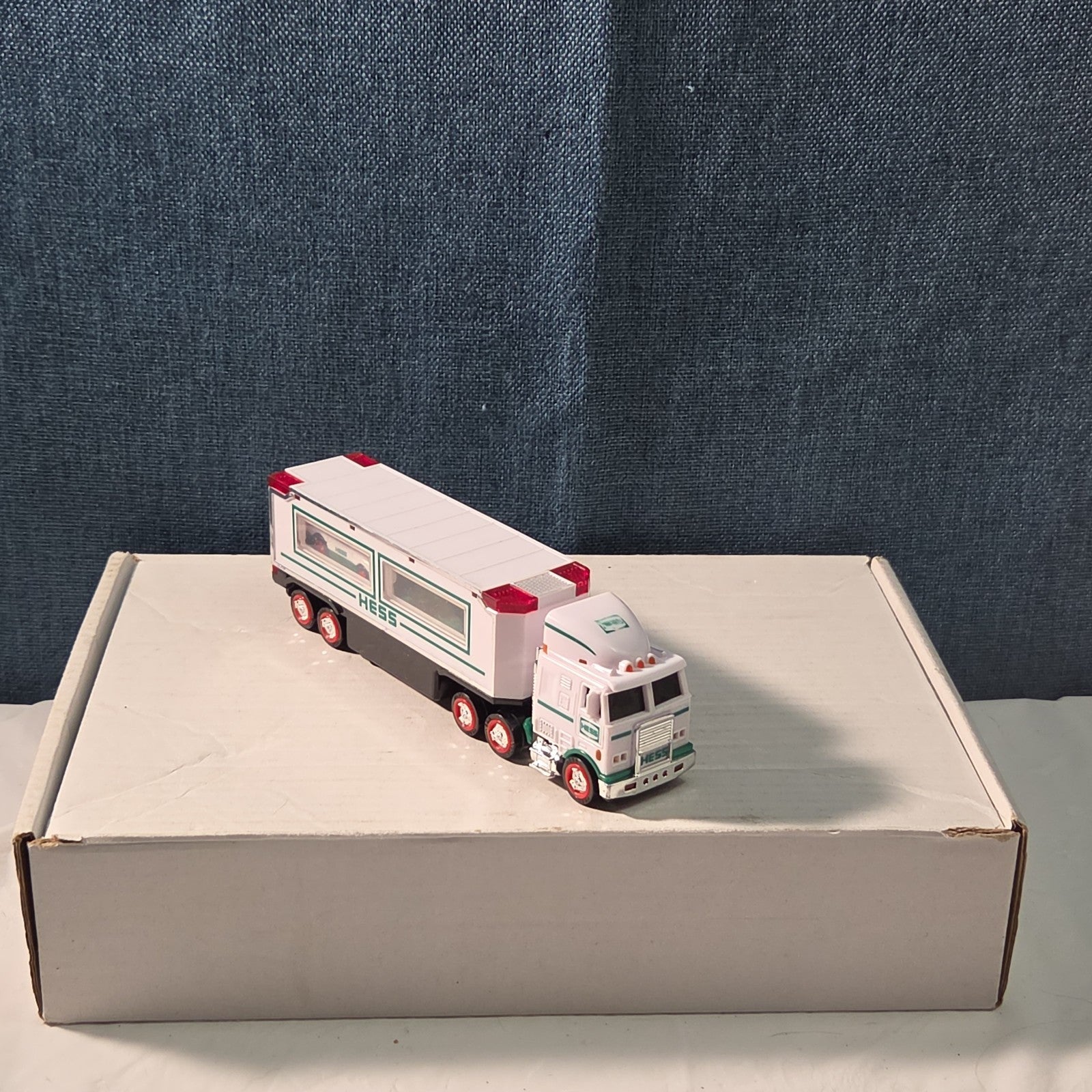2021 Hess Mini Toy Truck Semi Hauler with Race Car White & Green Collectible