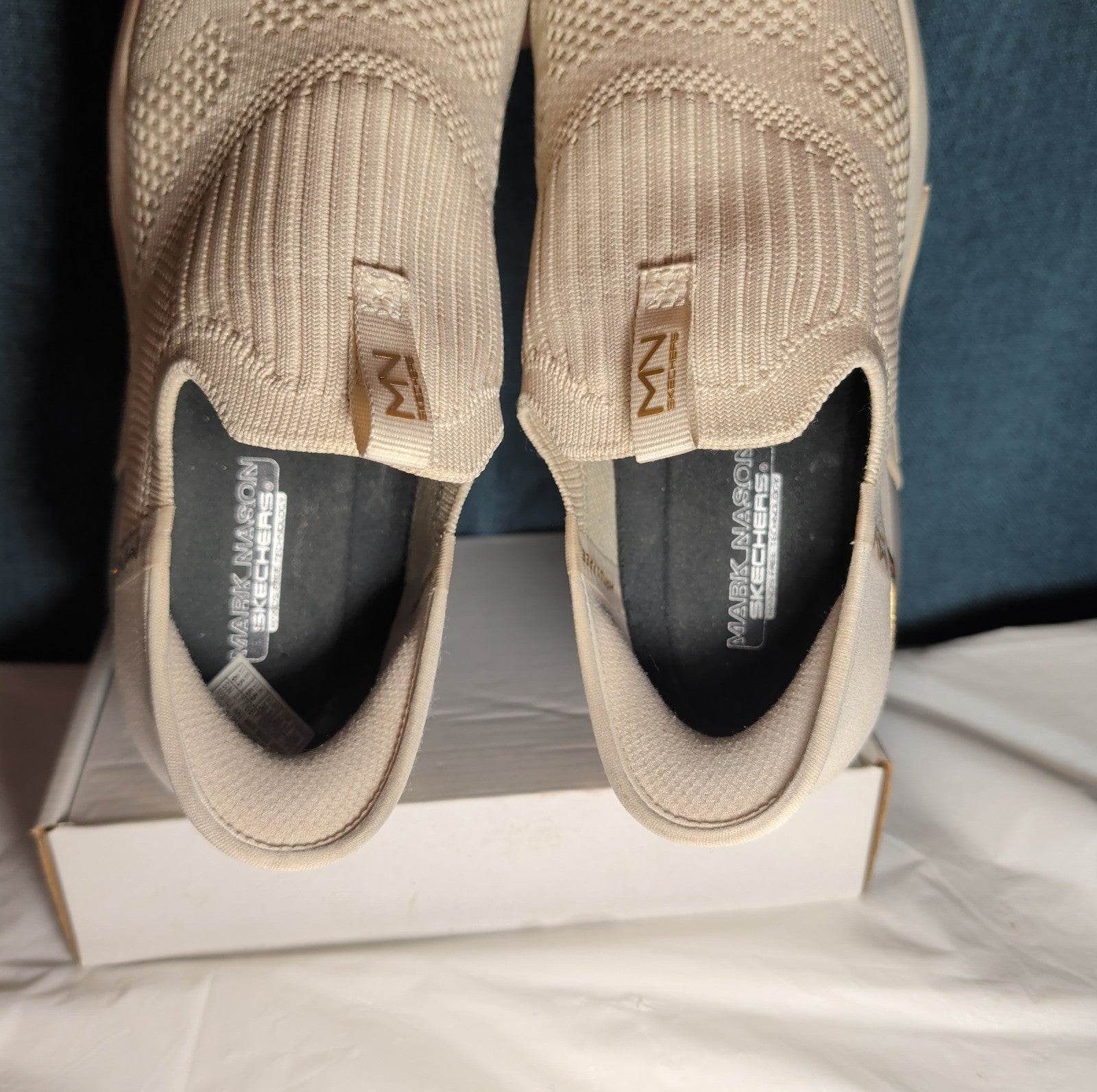 Skechers Mark Nason Slip Ins Wedge Crescent Taupe Knit Sneaker