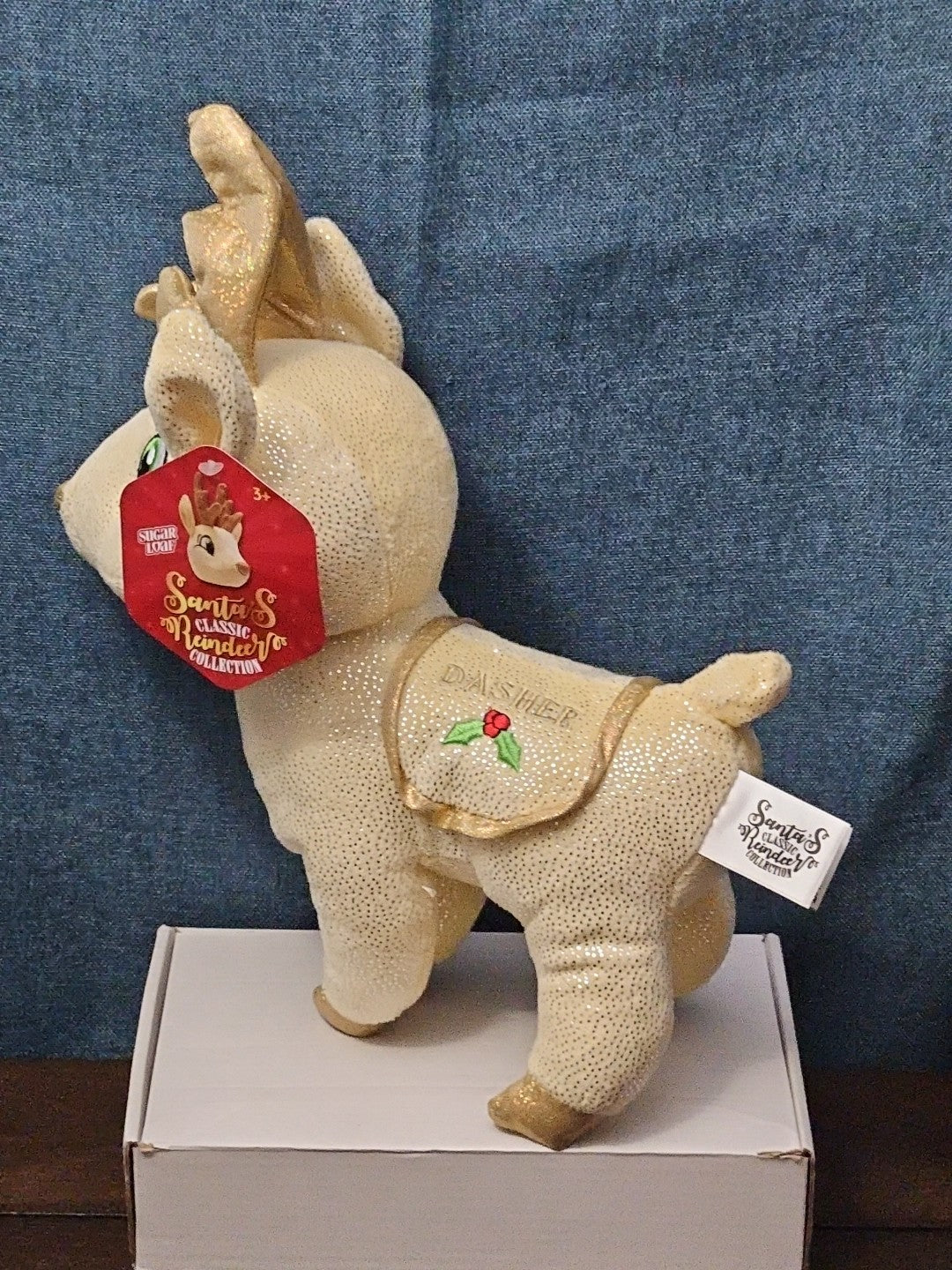 Sugar Loaf Santa’s Classic Reindeer | DASHER White Gold Sparkle Plush | Rare