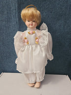 Vintage Porcelain Angel Doll | Blonde Guardian Angel with Halo