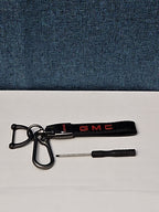 Genuine Leather GMC Car Keychain Set | Black Metal Key Ring Screwdriver Included