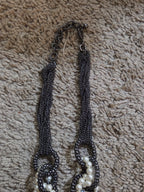 Black Crystal Pearl Necklace Chunky Bib Pendant Antique Chain