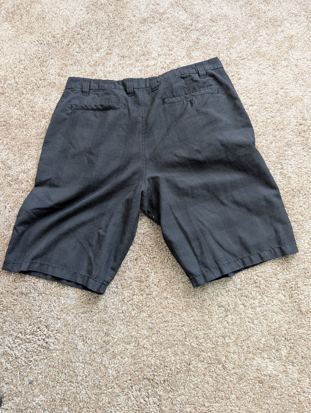 O'Neill Men's Hybrid Flat Front Shorts Size 34 Black Micro Plaid Stretch Chino
