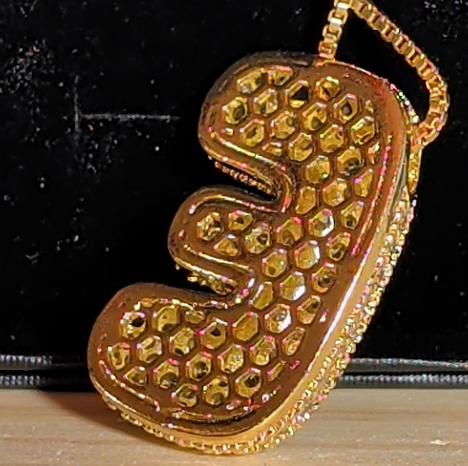 Bubble Letter E Necklace Rhinestone Gold Tone Y2K Vibe