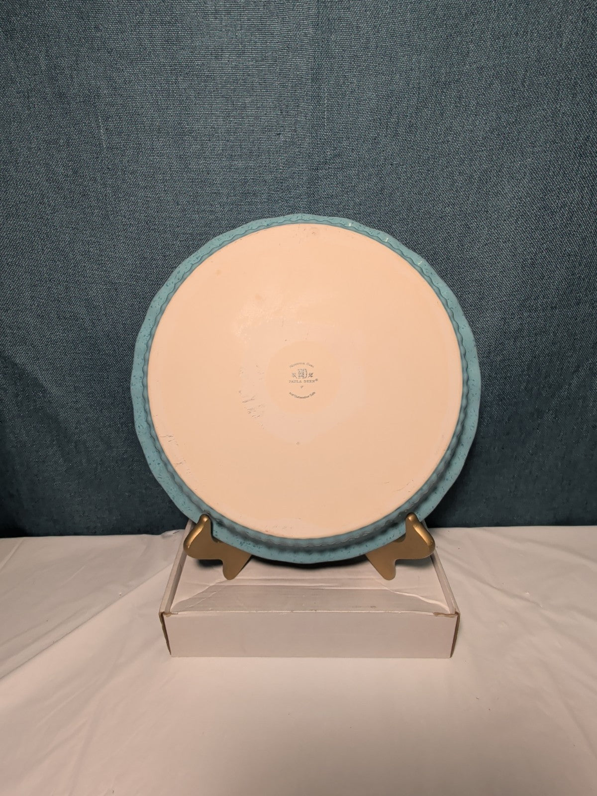 Paula Deen Pie Plate Robin's Egg Blue Speckled Stoneware 11.25" Ruffled Edge
