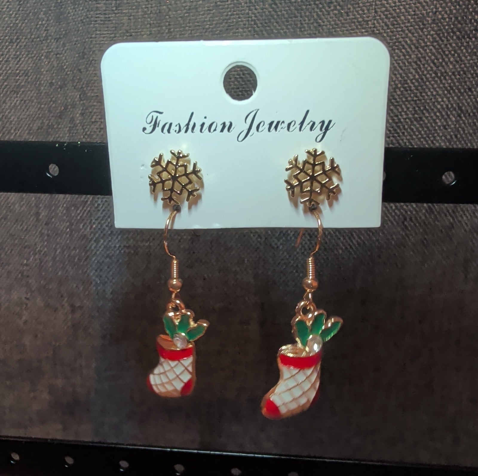 Christmas Stocking Snowflake Earring 2-Pair Set Enamel Gold-Tone Holiday NEW