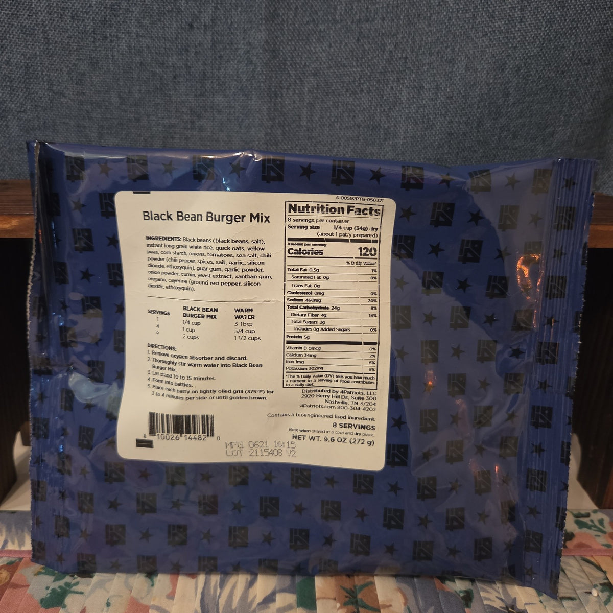 4Patriots Black Bean Burger Mix 8 Servings Survival Food