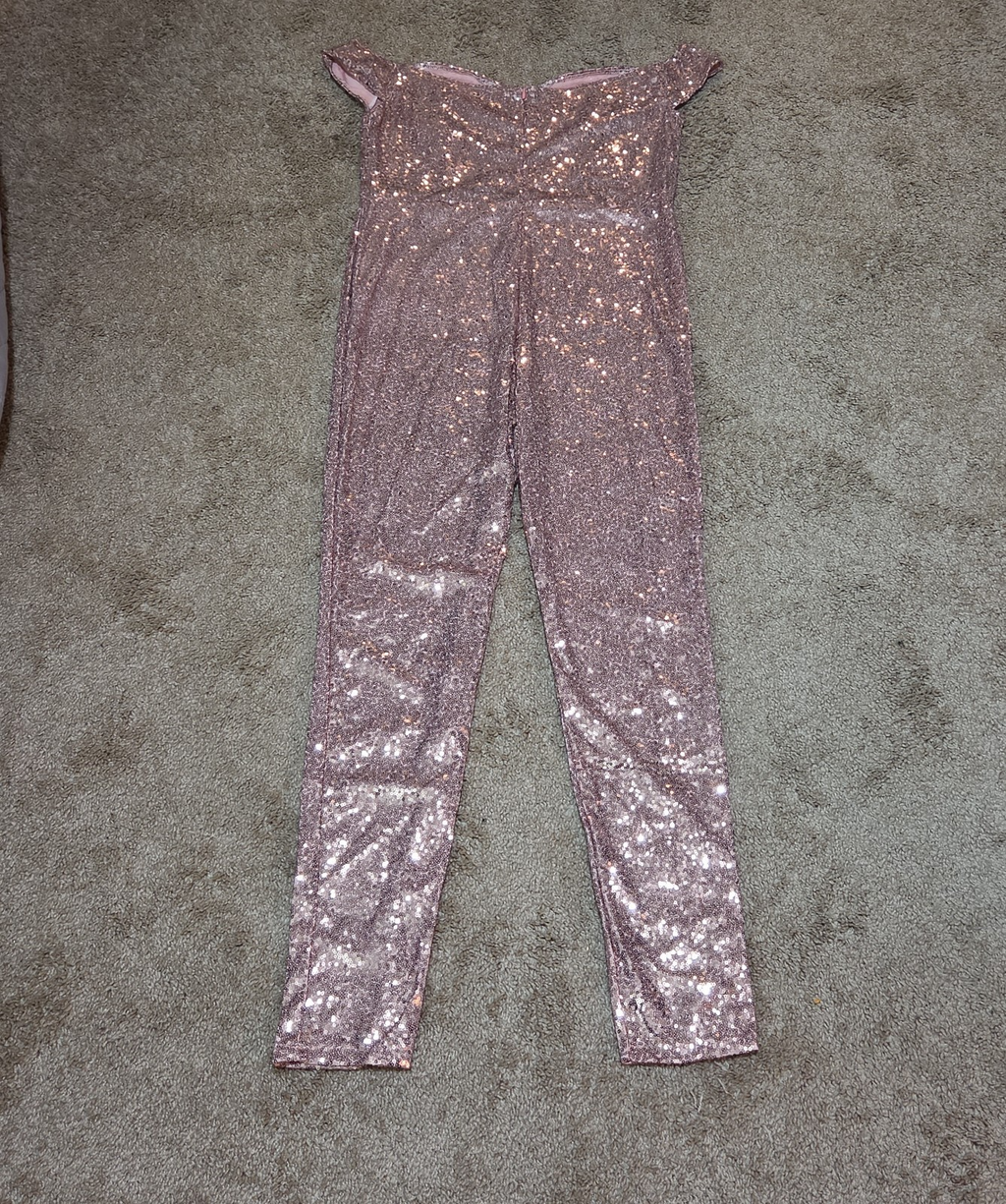 Rose Gold Sequin Off Shoulder Party Jumpsuit Romper  XL
