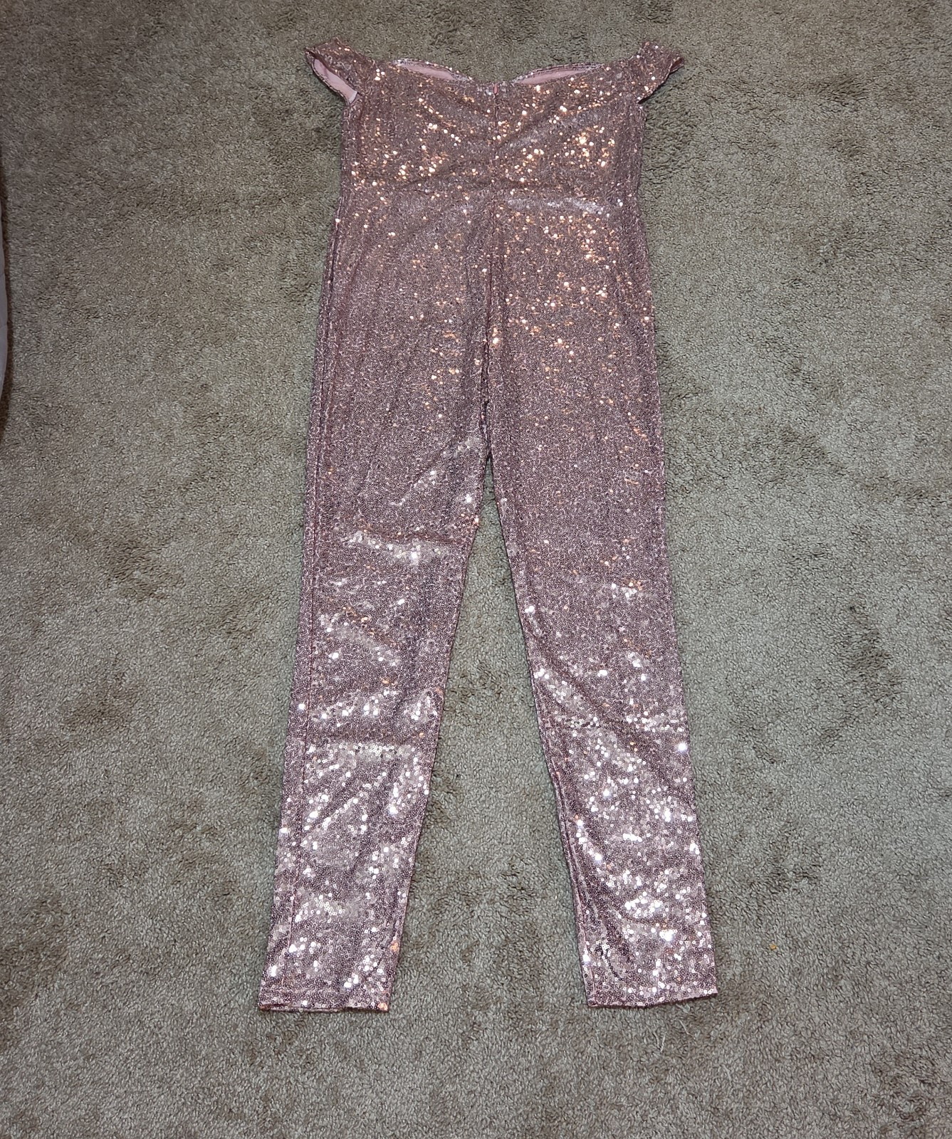 Rose Gold Sequin Off Shoulder Party Jumpsuit Romper  XL