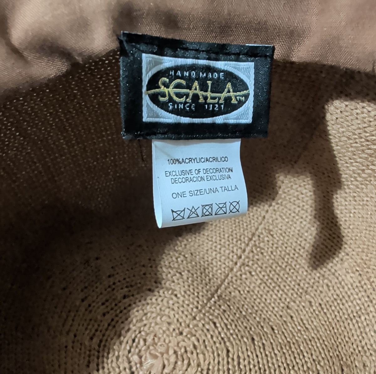 Scala Wide Brim Floppy Sun Hat Brown Acrylic Woven Packable Travel Retro