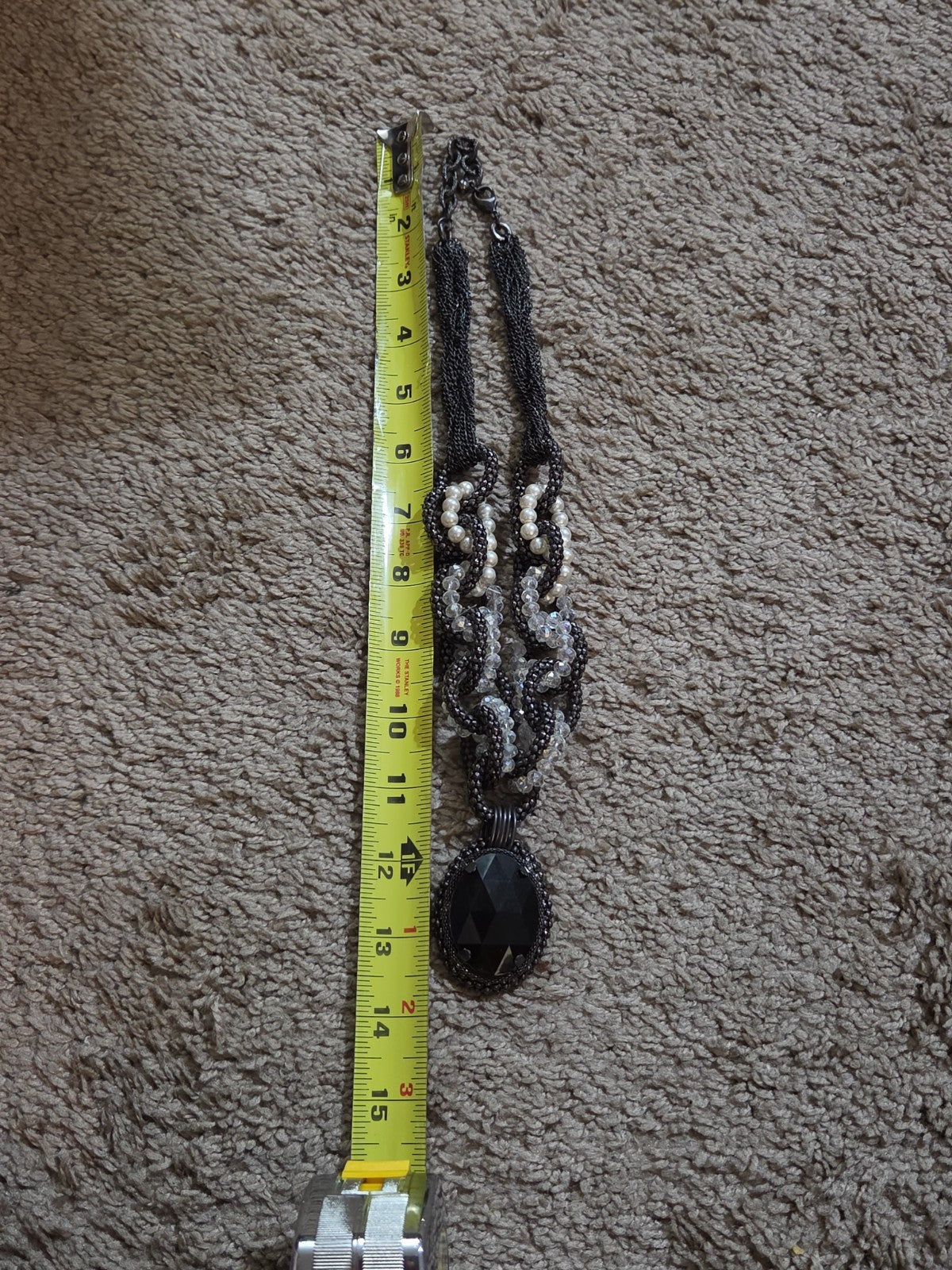 Black Crystal Pearl Necklace Chunky Bib Pendant Antique Chain