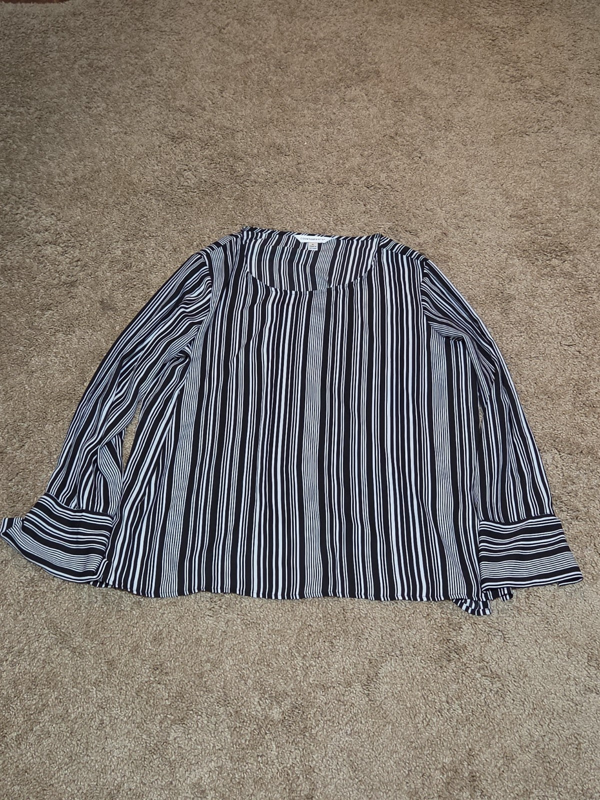 Counterparts Striped Blouse Women XL Black White Long Sleeve Top