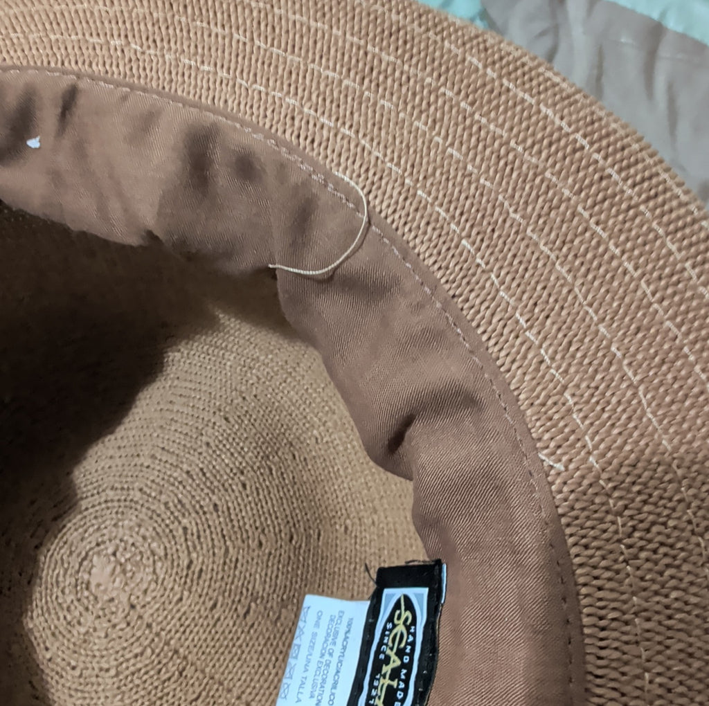 Scala Wide Brim Floppy Sun Hat Brown Acrylic Woven Packable Travel Retro
