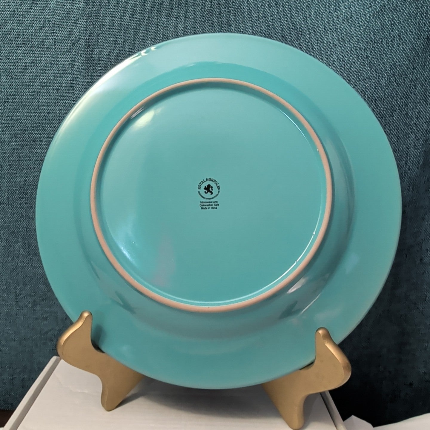 Set of 4 Royal Norfolk Dinner Plates Turquoise Teal Blue Scrolls Rim 10.5"