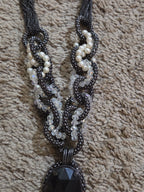 Black Crystal Pearl Necklace Chunky Bib Pendant Antique Chain
