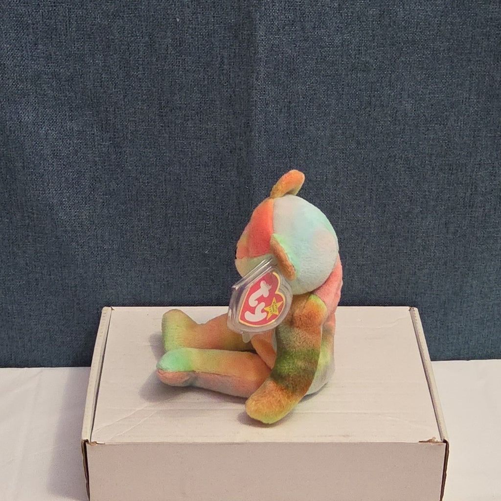 Ty Beanie Baby Peace Bear 1997 Retired - Unique Pastel Tie Dye Tag Protector