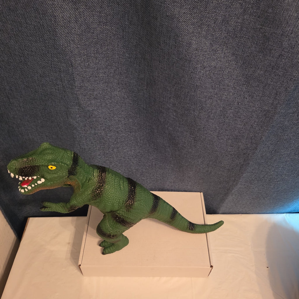 T-Rex Dinosaur Toy Soft Rubber Vinyl Tyrannosaurus Rex Green Black Stripe Figure