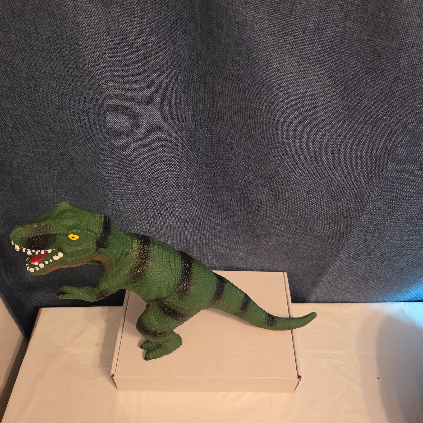T-Rex Dinosaur Toy Soft Rubber Vinyl Tyrannosaurus Rex Green Black Stripe Figure