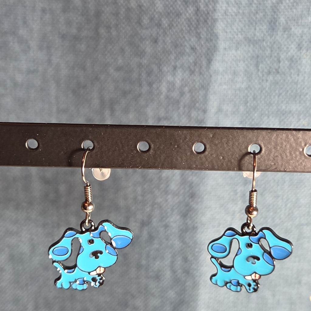 Blue Paw Print Dangle Earrings Cute Pet Lover Enamel Hook Drop Jewelry